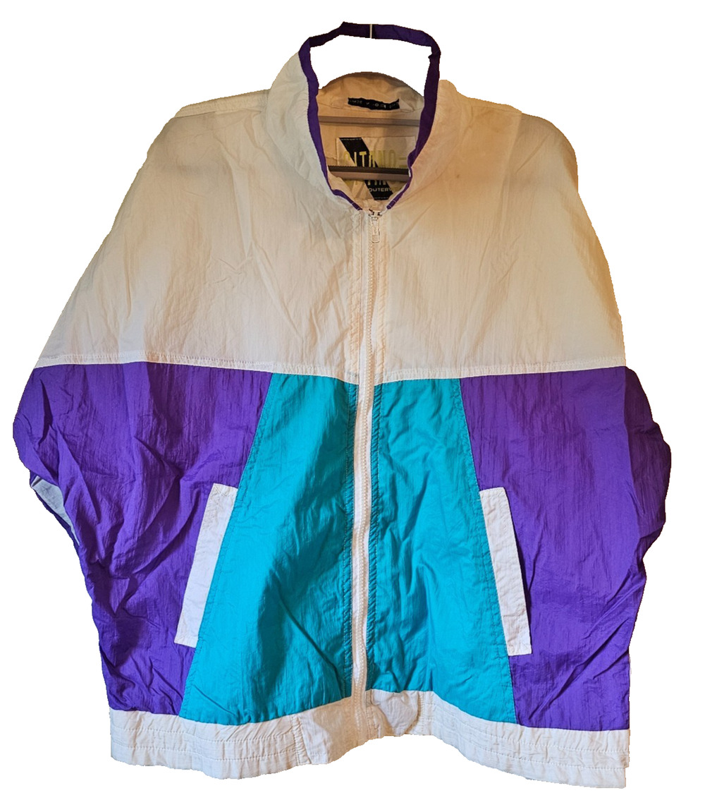Vintage Gitano 80s 90s Colorblock Windbreaker Jacket Purple Teal White Size M